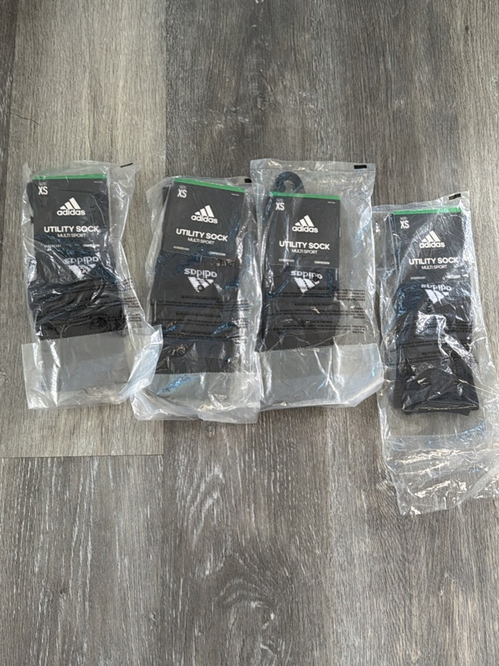 adidas Black Utility Crew Socks with Green Trim (XS)